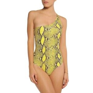 NWT MELISSA ODABASH 38 2 swimsuit 1 pc one-shoulder snake yellow reptile sexy